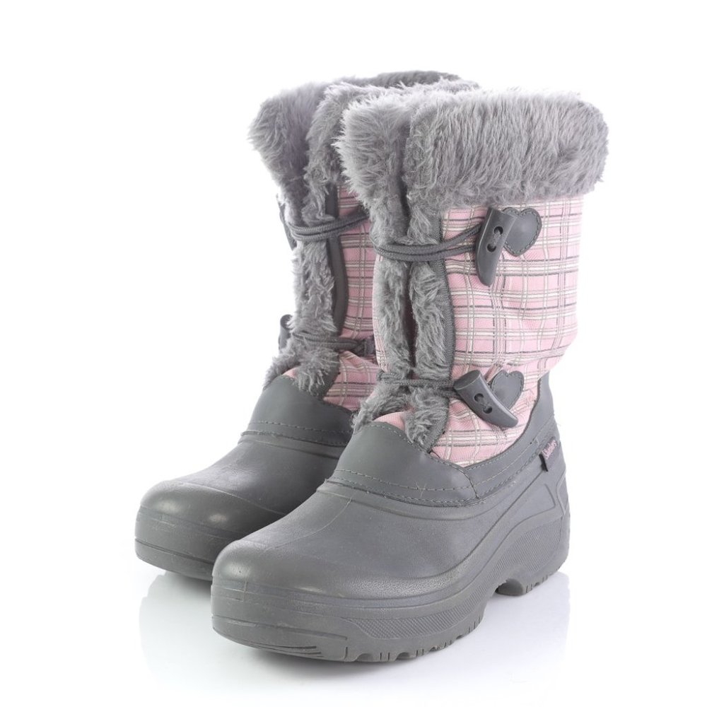 Skechers Gray Pink Plaid Snow Winter Boots Girls